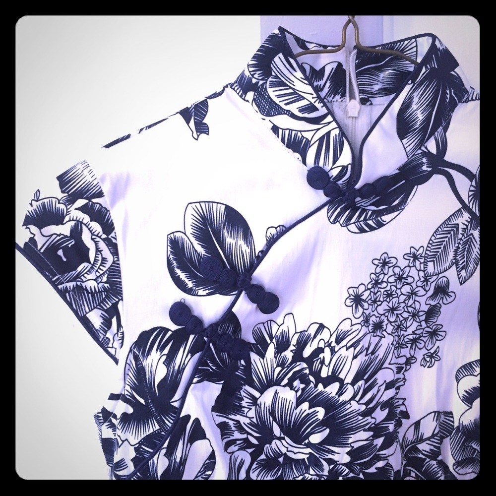 Traditional Cheongsam Short Chinese Blu/Wht Dress